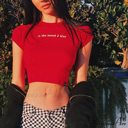 Red In A Charming Mood Graphic Tee Shirts & Tops