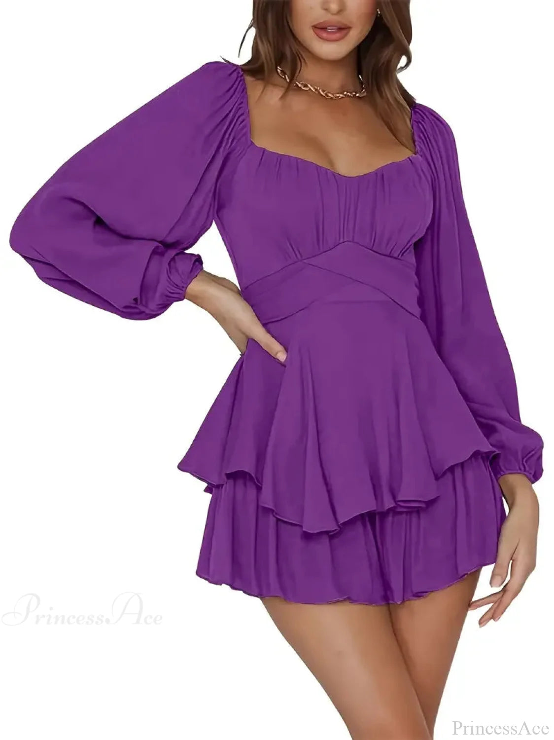 Red Long Sleeve Layered Dress With Tie Back And Ruffle Trim Xs / Orange Red Long Sleeve Party Dress