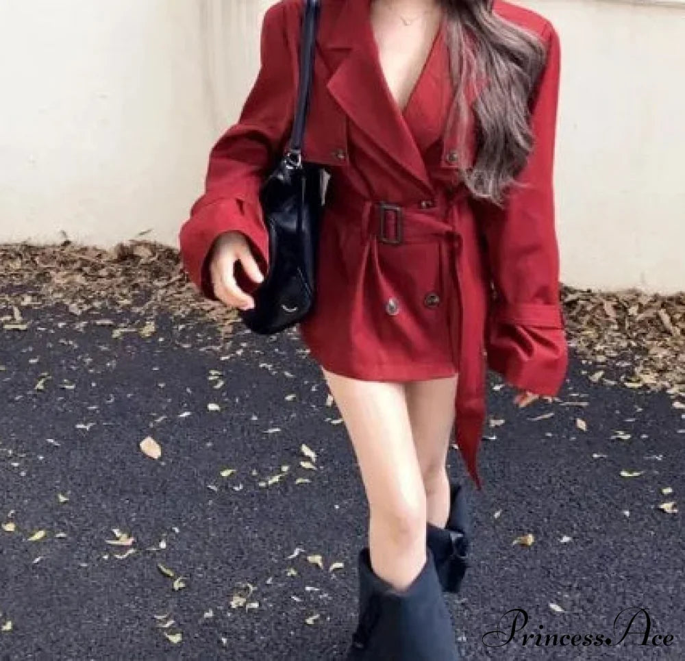 Red Medium Long Trench Coat Coats-241208