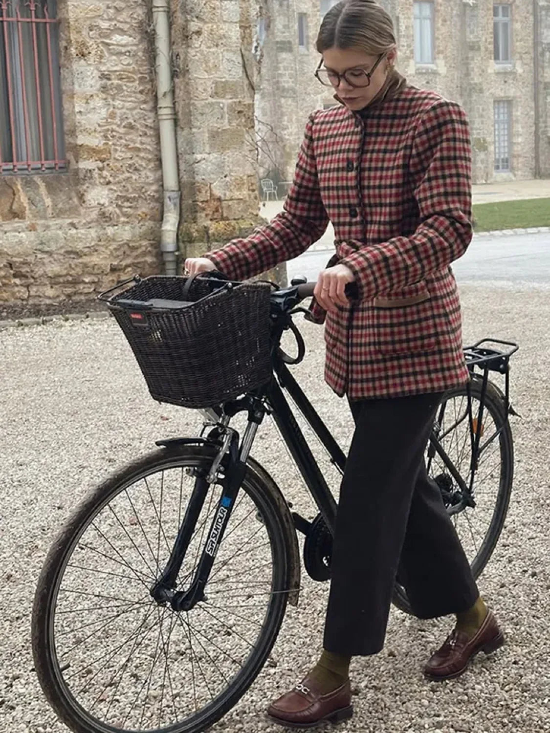 Red Plaid Wool Jacket with Belt Coat