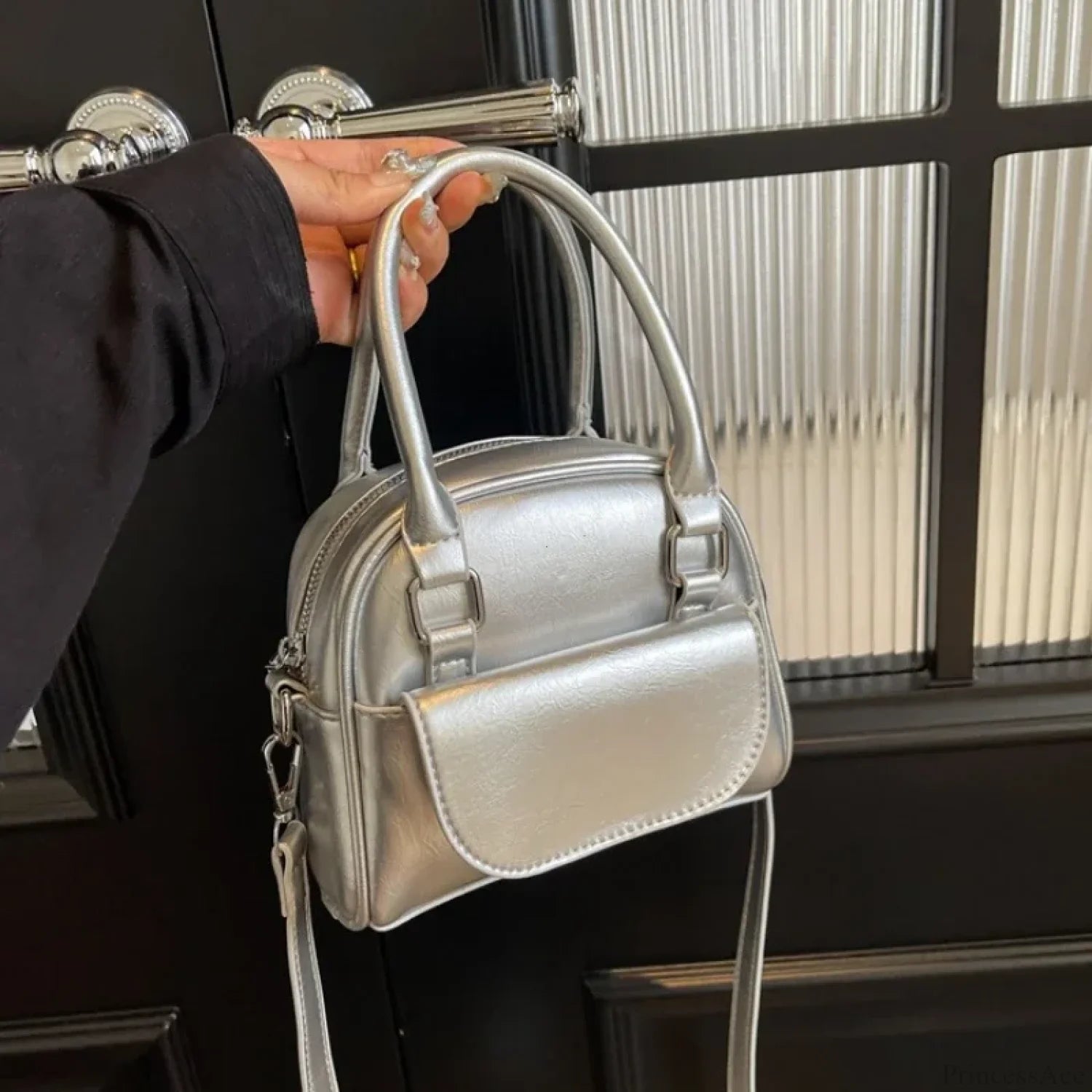 Red Solid PU Leather Underarm Shoulder Bag shoulder-250126