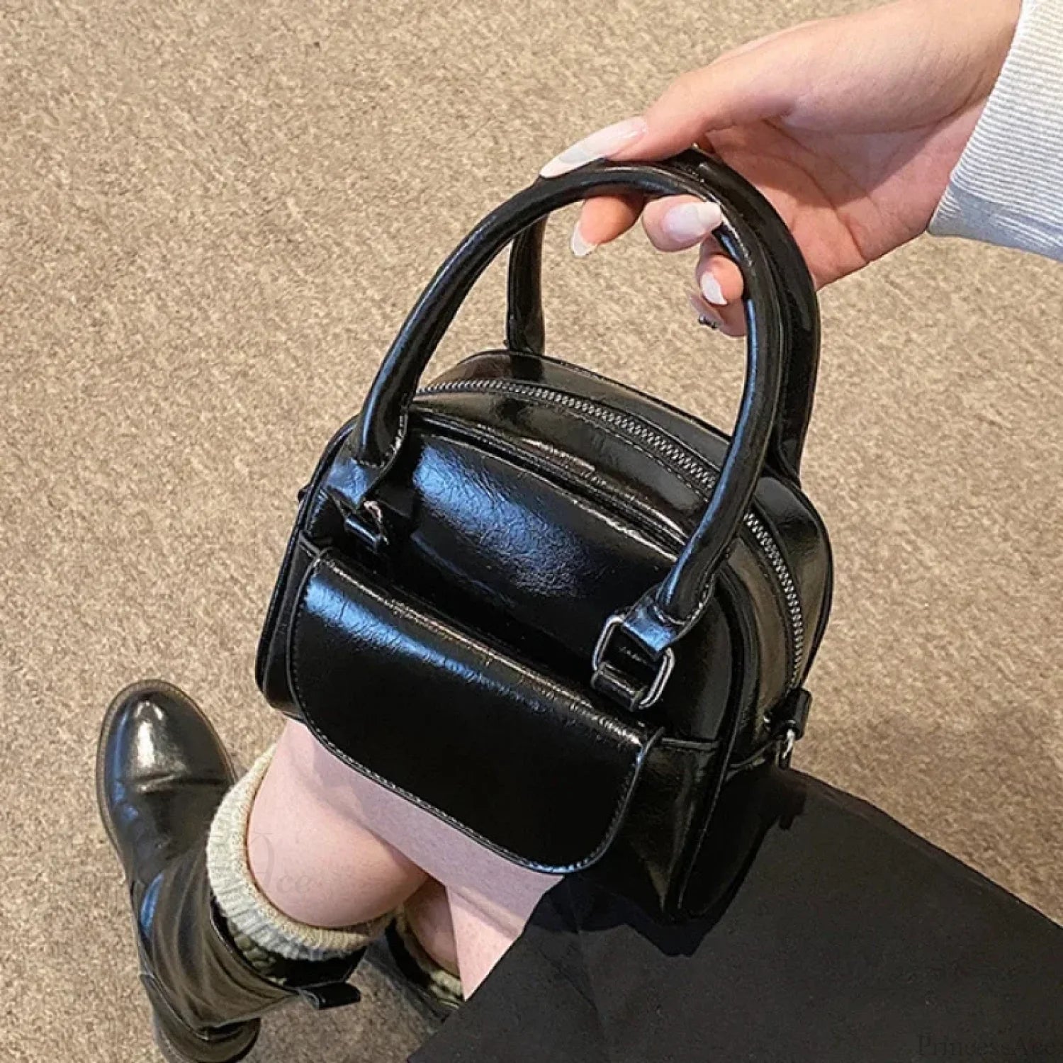 Red Solid PU Leather Underarm Shoulder Bag shoulder-250126