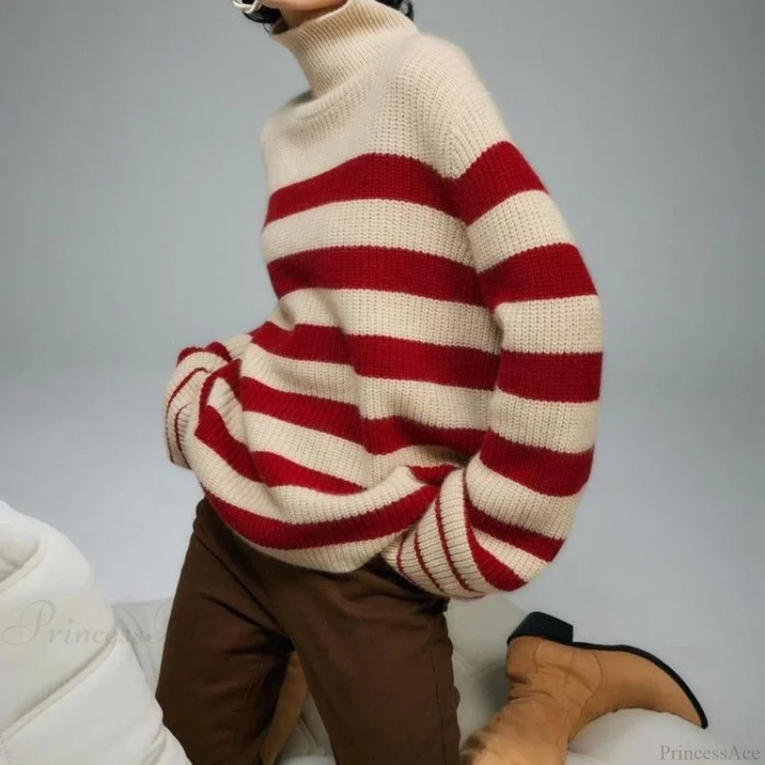 Red Striped Thick Y2k Sweater Red / One Size