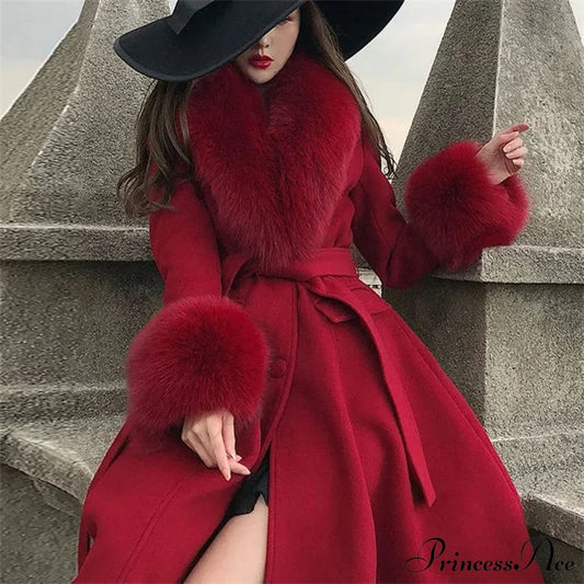 Red Wool Wrapped Waist Coat Wine Red / S Coats-241208