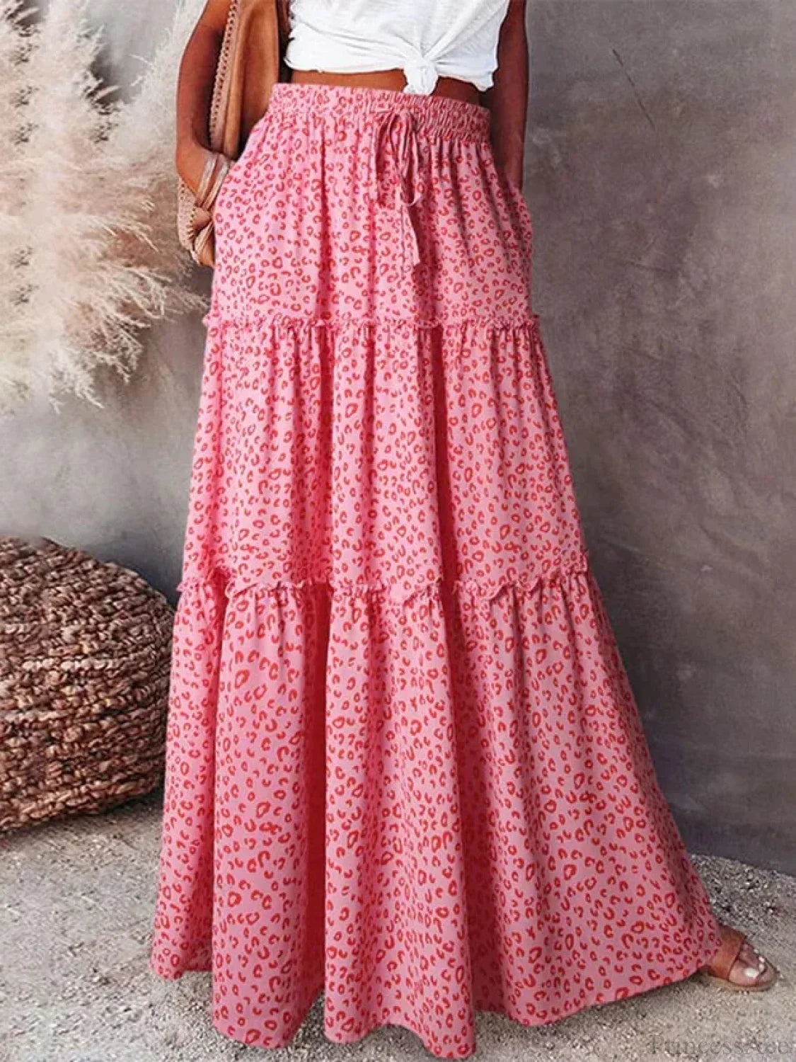Retro Bohemian Spring Floral A-Line High Waist Maxi Skirt skirt-250126