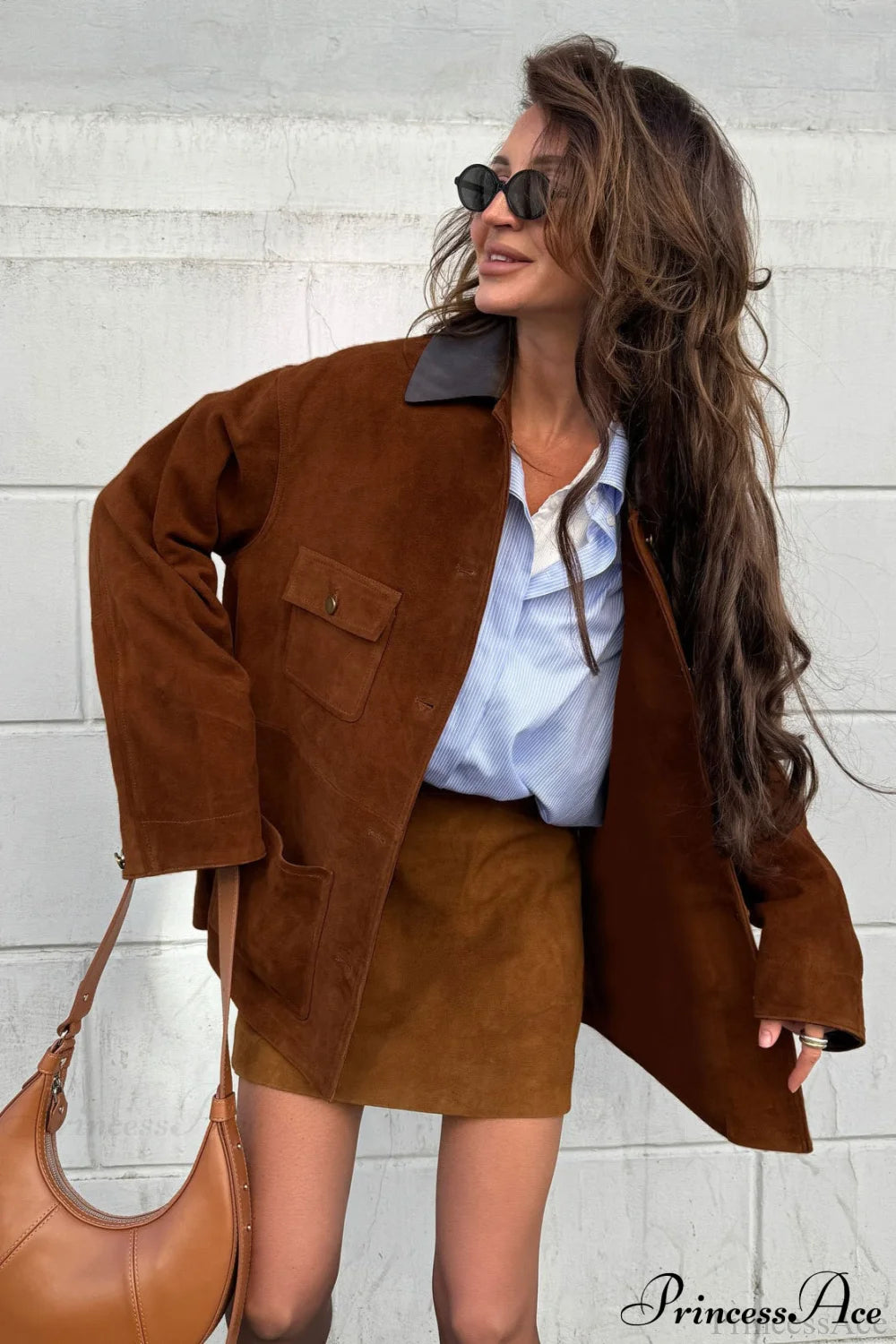 Retro Brown Suede Leather Casual Jacket Brown / S