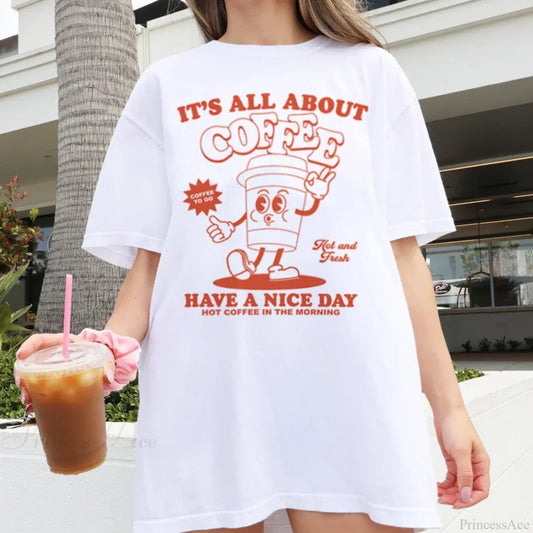 Retro Cartoon Coffee T-shirt WHITE / S t-shirt-250223