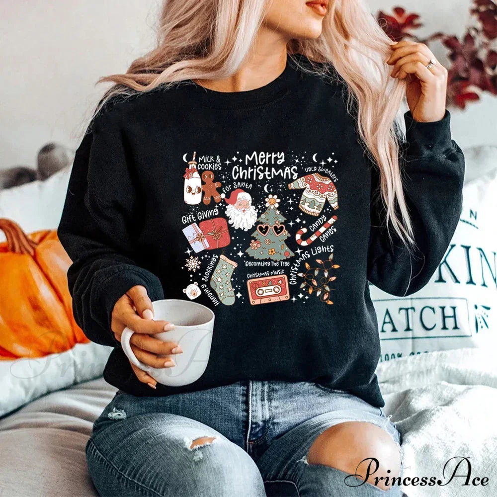 Retro Cheerful Aesthetic Santa Warm Hoodie Black / S Sweatshirts & Hoodies-L