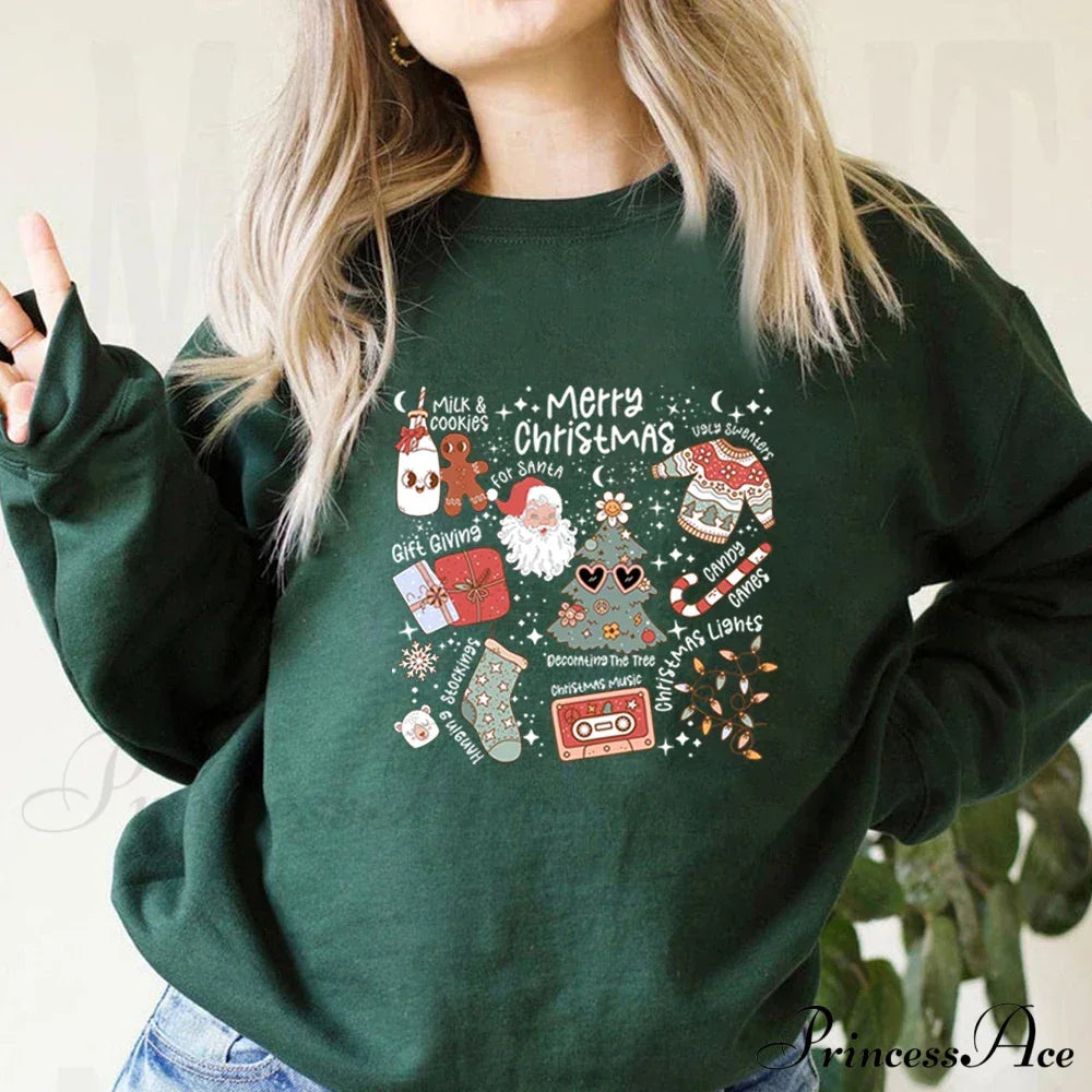 Retro Cheerful Aesthetic Santa Warm Hoodie Dark Green / S Sweatshirts & Hoodies-L