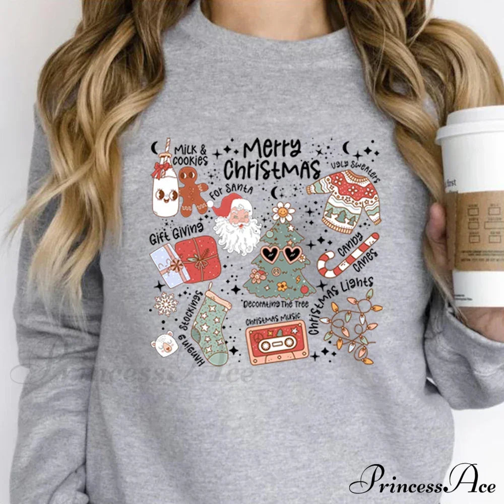 Retro Cheerful Aesthetic Santa Warm Hoodie Gray / S Sweatshirts & Hoodies-L