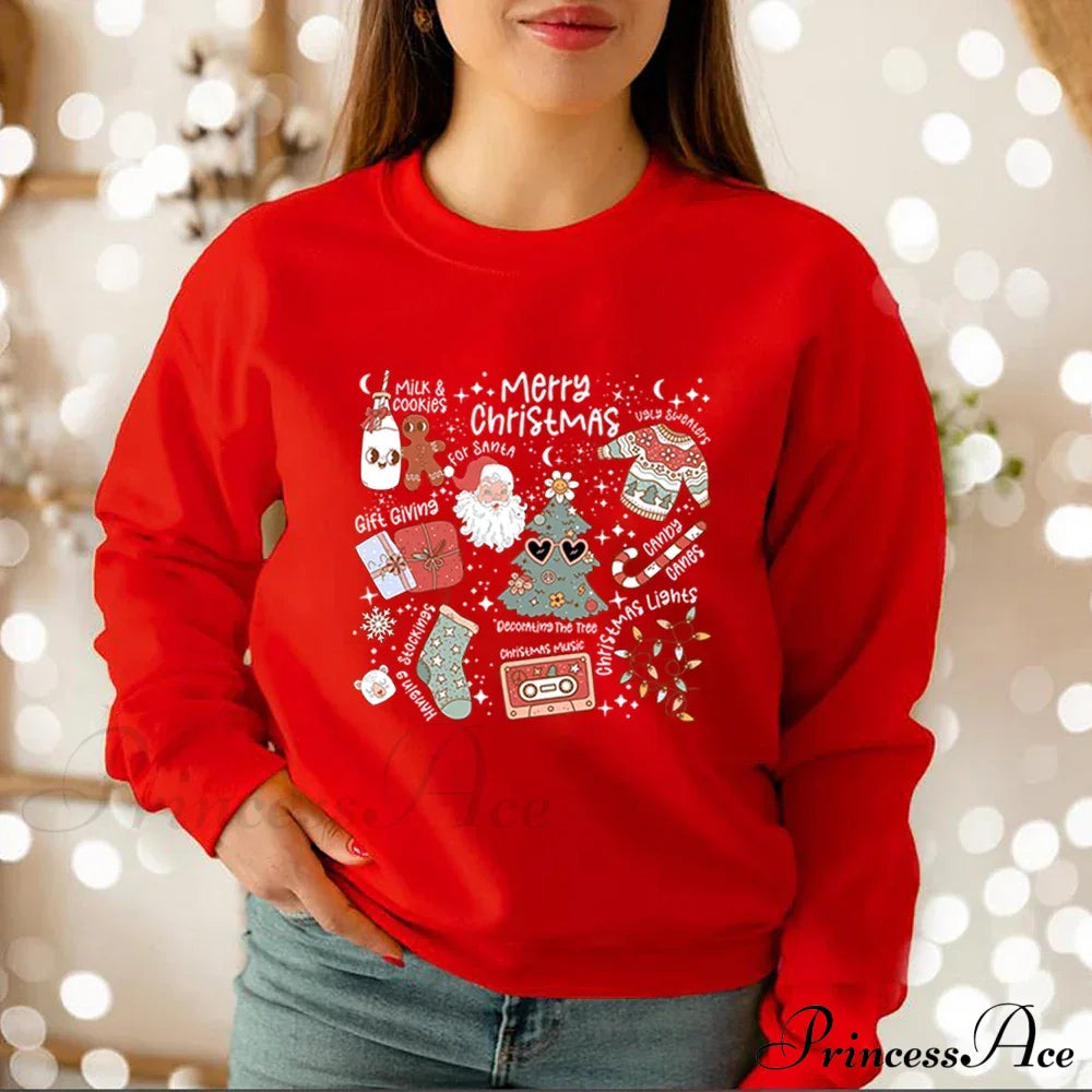 Retro Cheerful Aesthetic Santa Warm Hoodie Red / S Sweatshirts & Hoodies-L