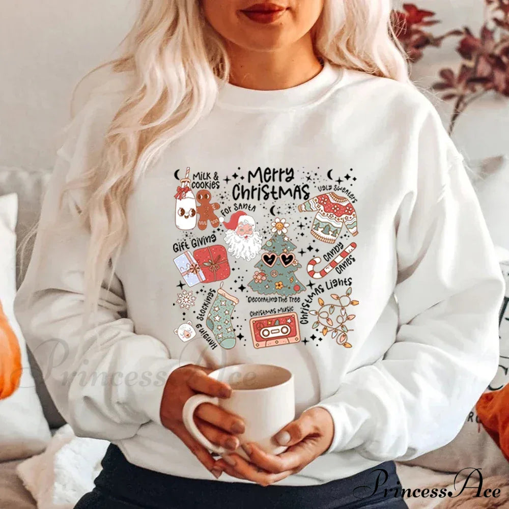 Retro Cheerful Aesthetic Santa Warm Hoodie White / S Sweatshirts & Hoodies-L