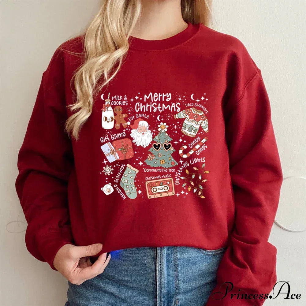 Retro Cheerful Aesthetic Santa Warm Hoodie Wine / S Sweatshirts & Hoodies-L