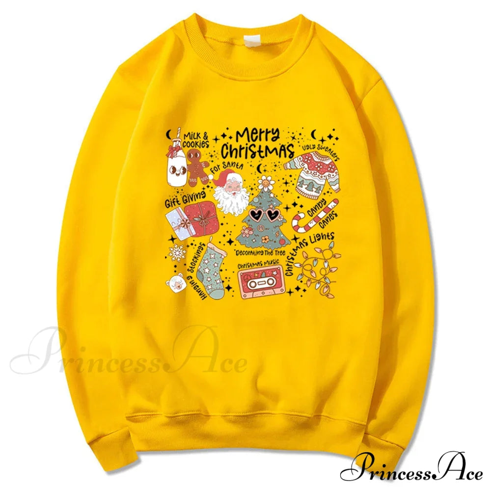 Retro Cheerful Aesthetic Santa Warm Hoodie Yellow / S Sweatshirts & Hoodies-L