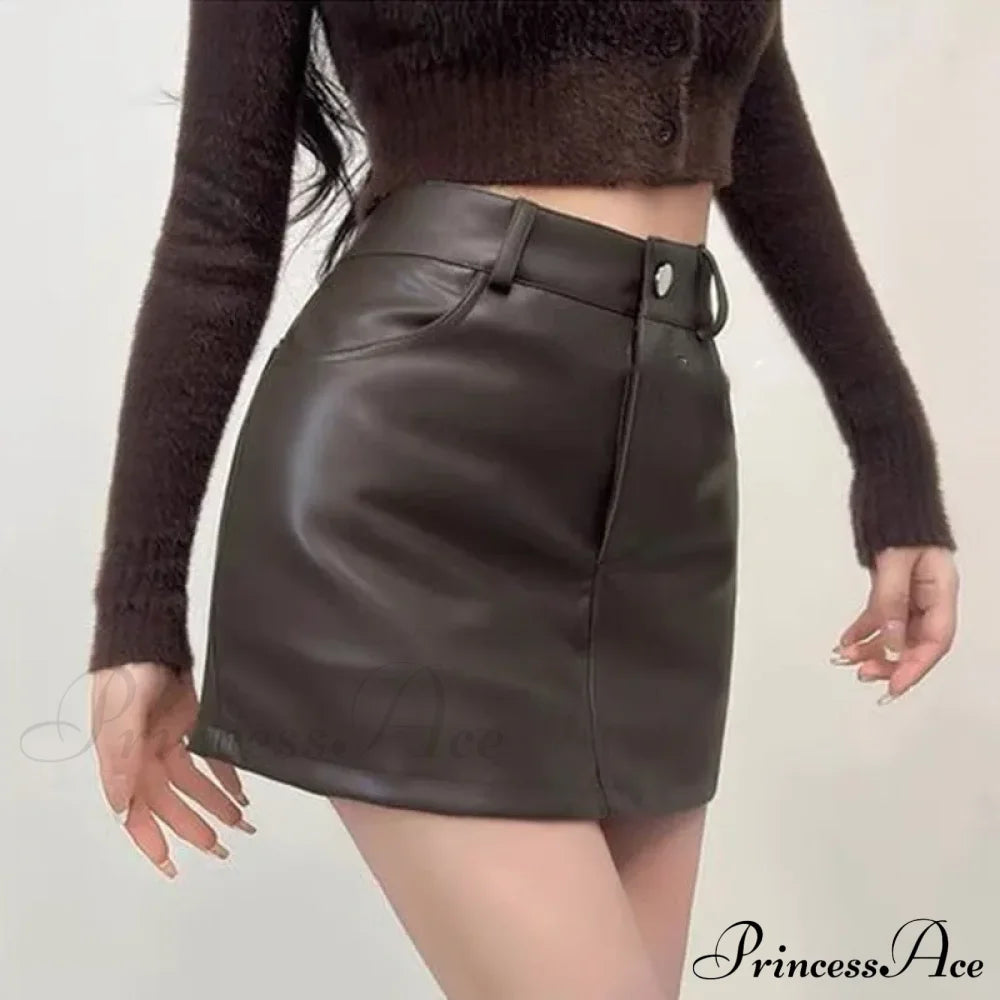 Retro Chic High Waist Sexy A-Line Stylish Fashionable Brown Elegant Skirt