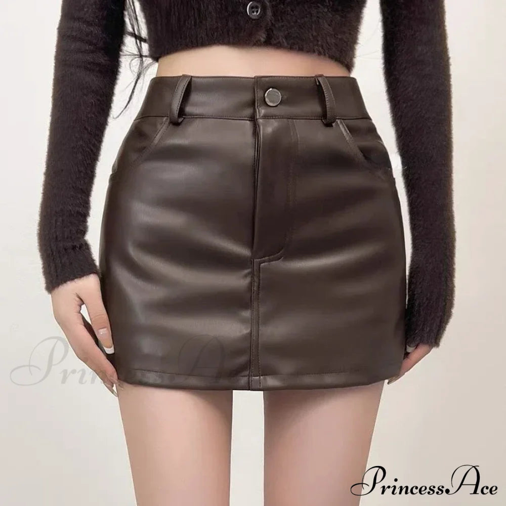 Retro Chic High Waist Sexy A-Line Stylish Fashionable Brown Elegant Skirt / S