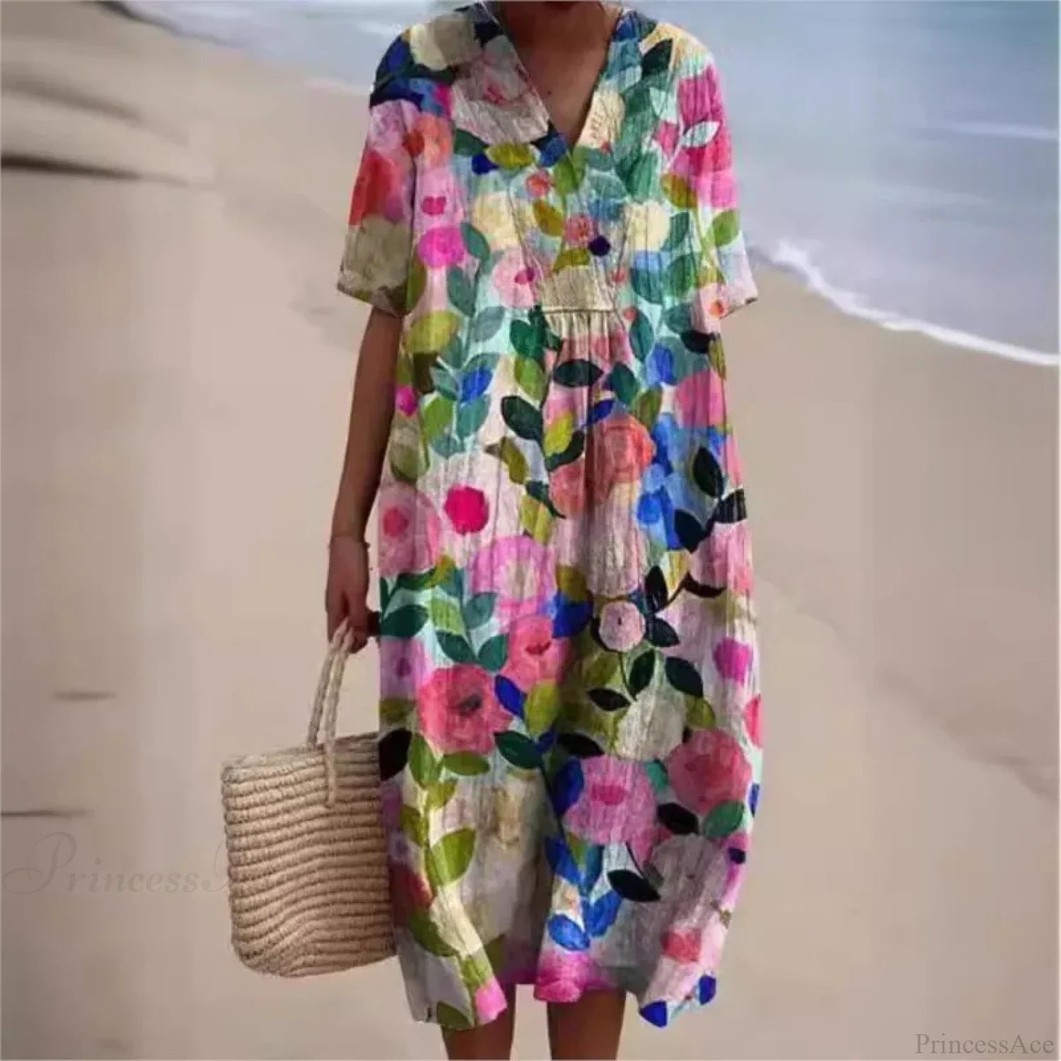 Retro Circle Print Boho Floral Dress oldfloraldress-250126