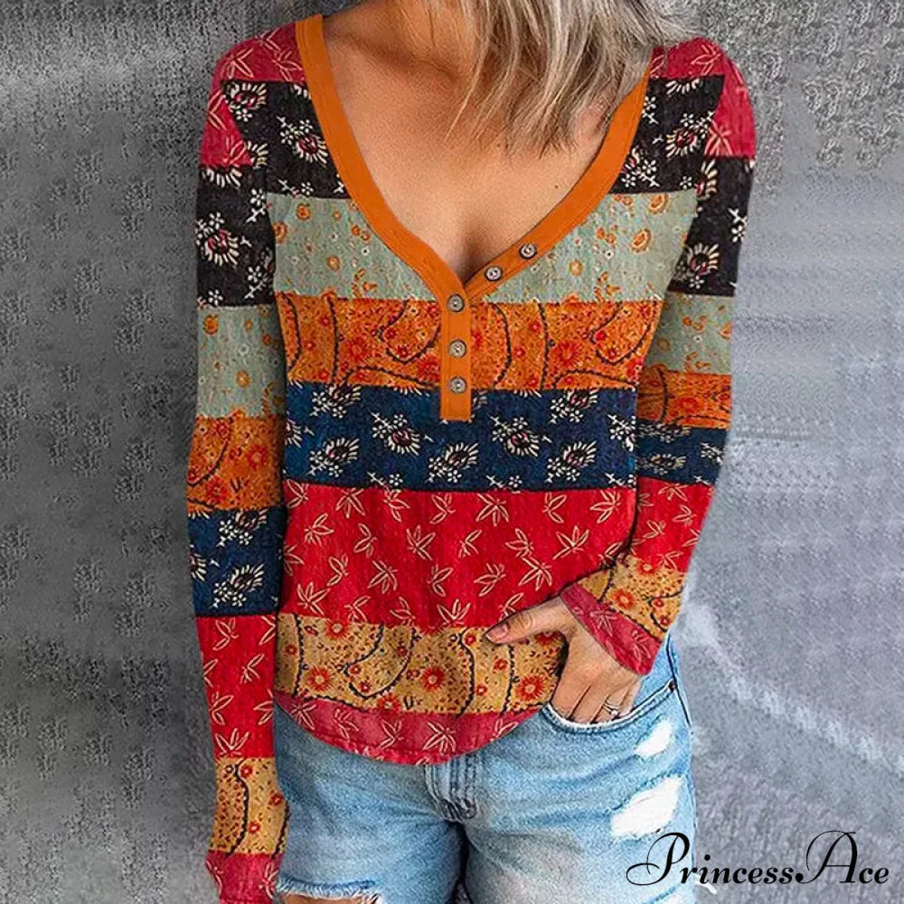 Retro Colorful Top Blouses