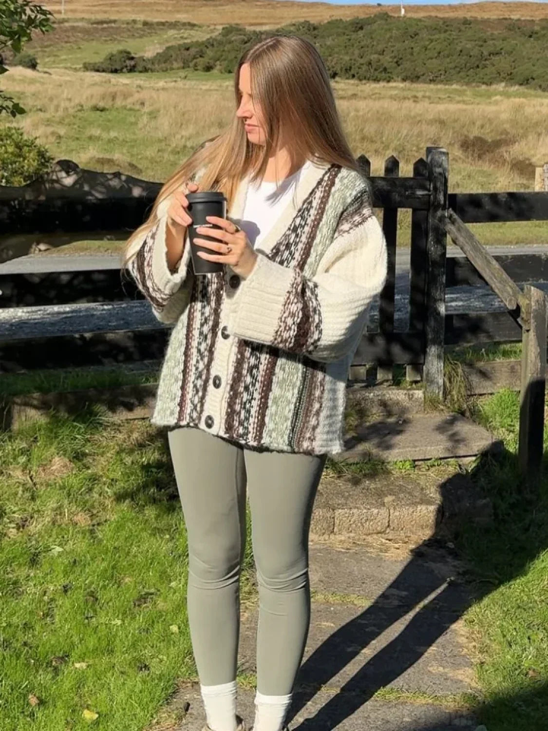 Retro Crochet V-neck Oversize Cardigan white / S