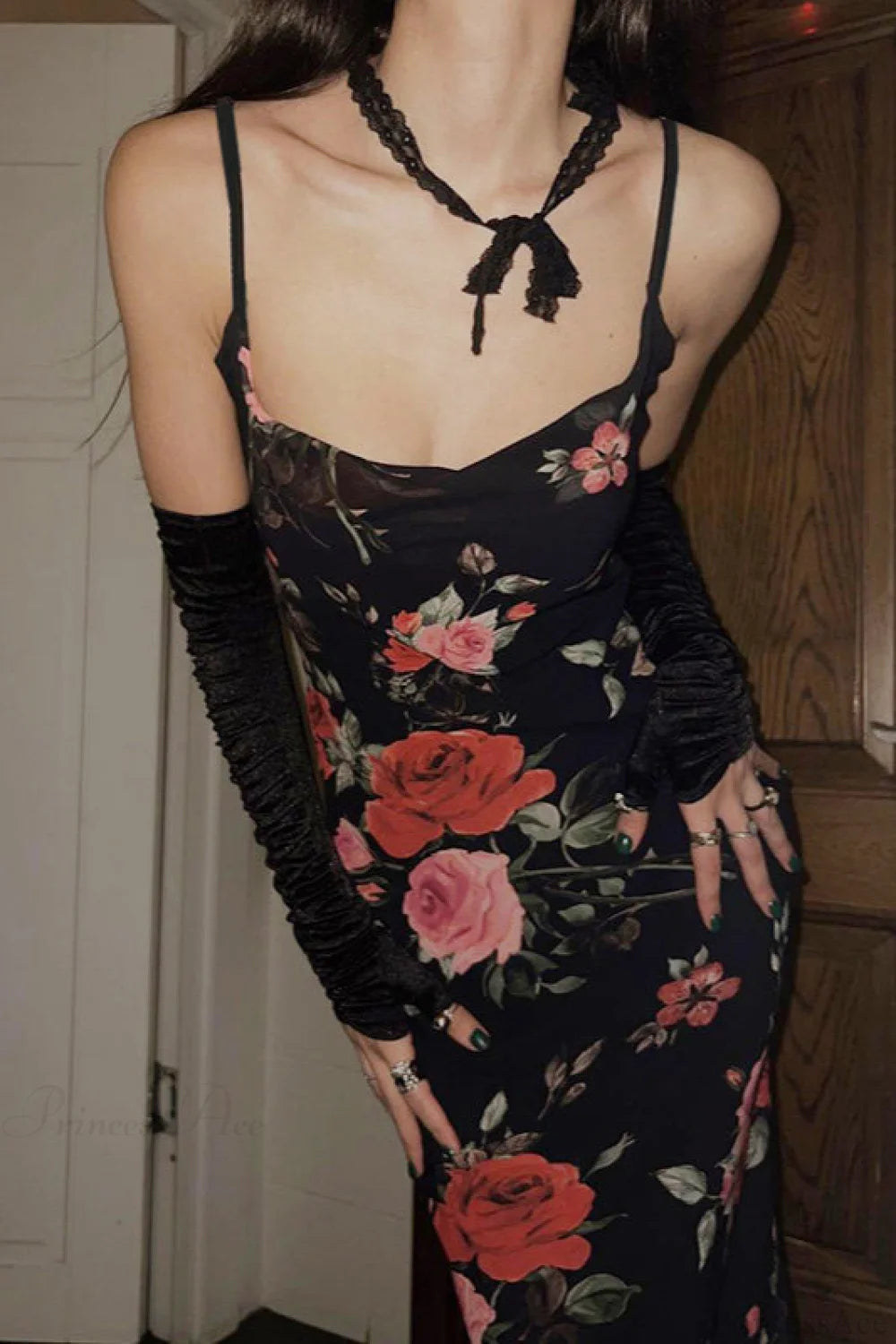 Retro Floral Cami Fitted Bodycon Maxi Dress