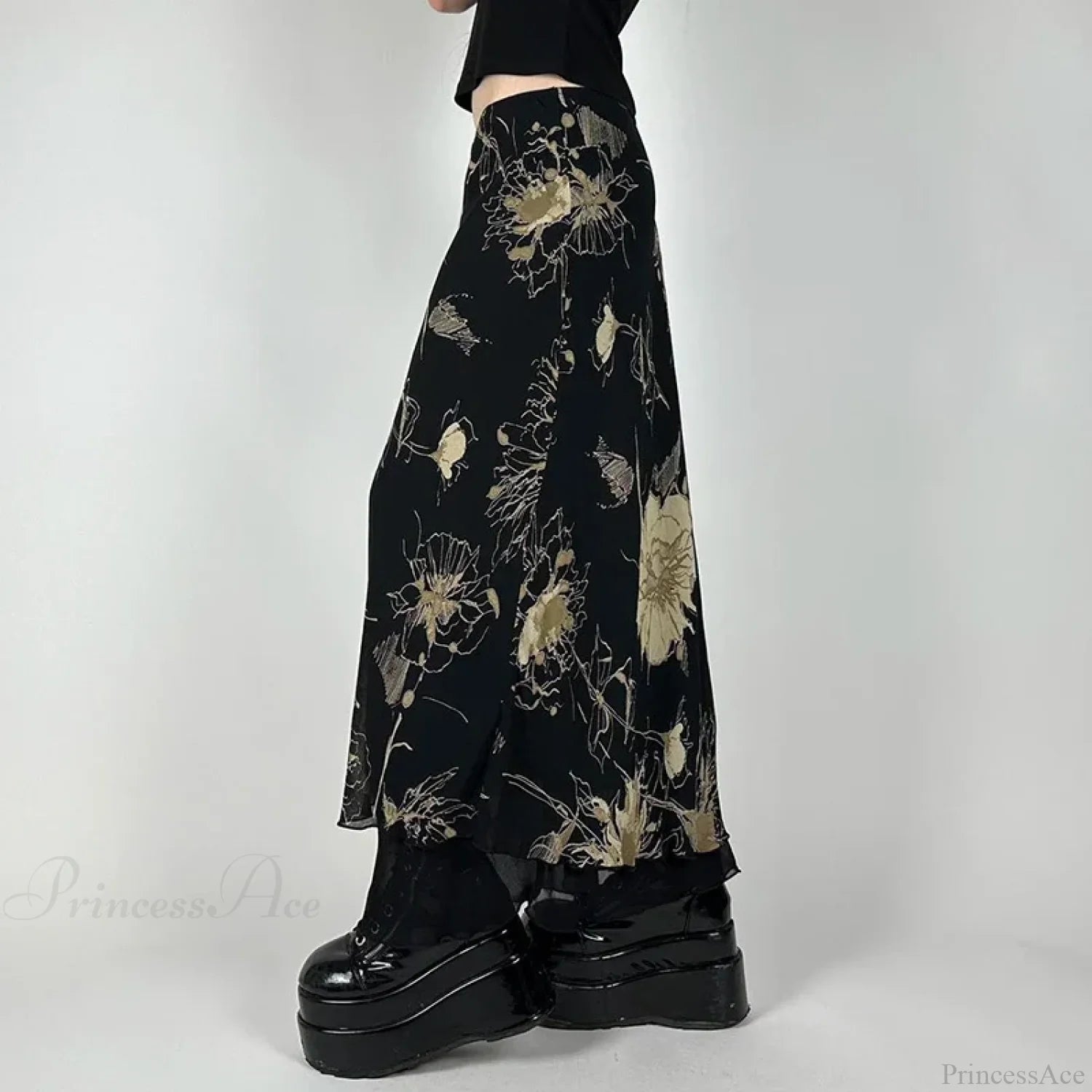 Retro Floral Fairycore Long Skirt
