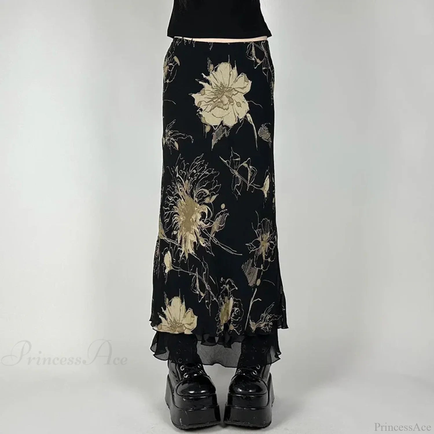 Retro Floral Fairycore Long Skirt