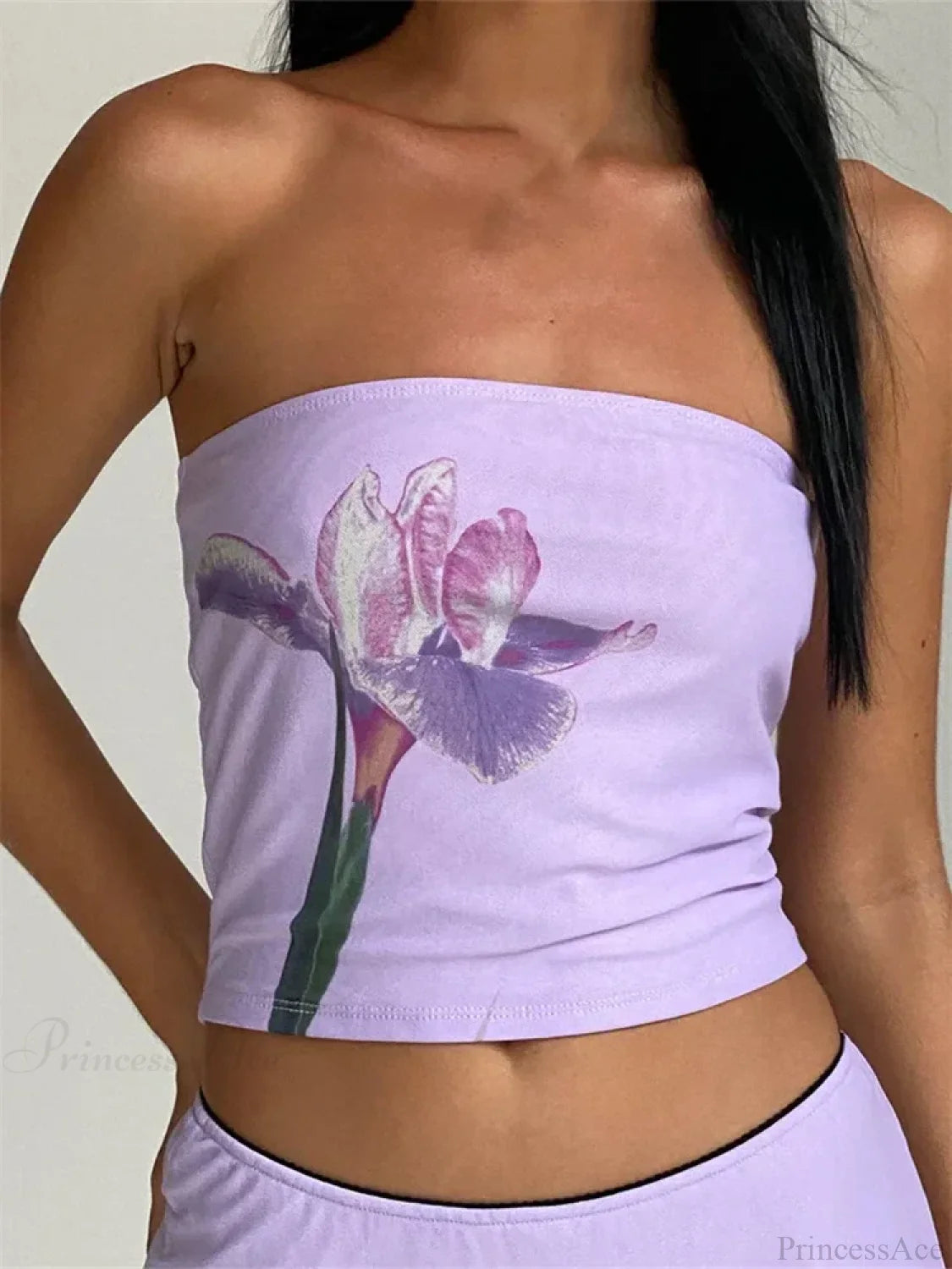 Retro Floral Strapless Backless Party Crop Top PURPLE2 / S croptop-250126
