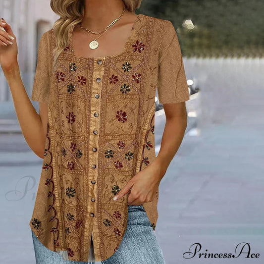 Vintage Floral Blouse Brown best Best Sellings clothes Plus Size Sale tops Topseller