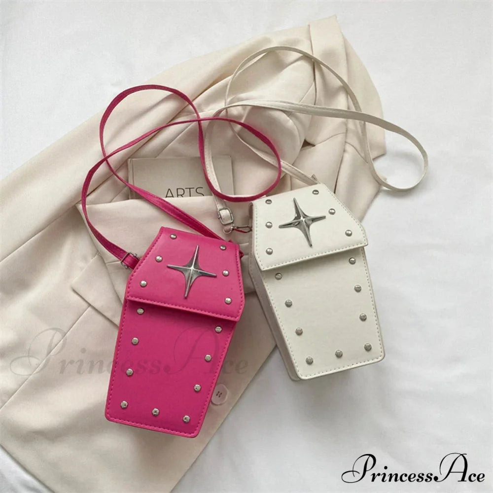 Retro Gothic Dark Personalized Casual Star Rivet Pu Leather Women Halloween Handbag