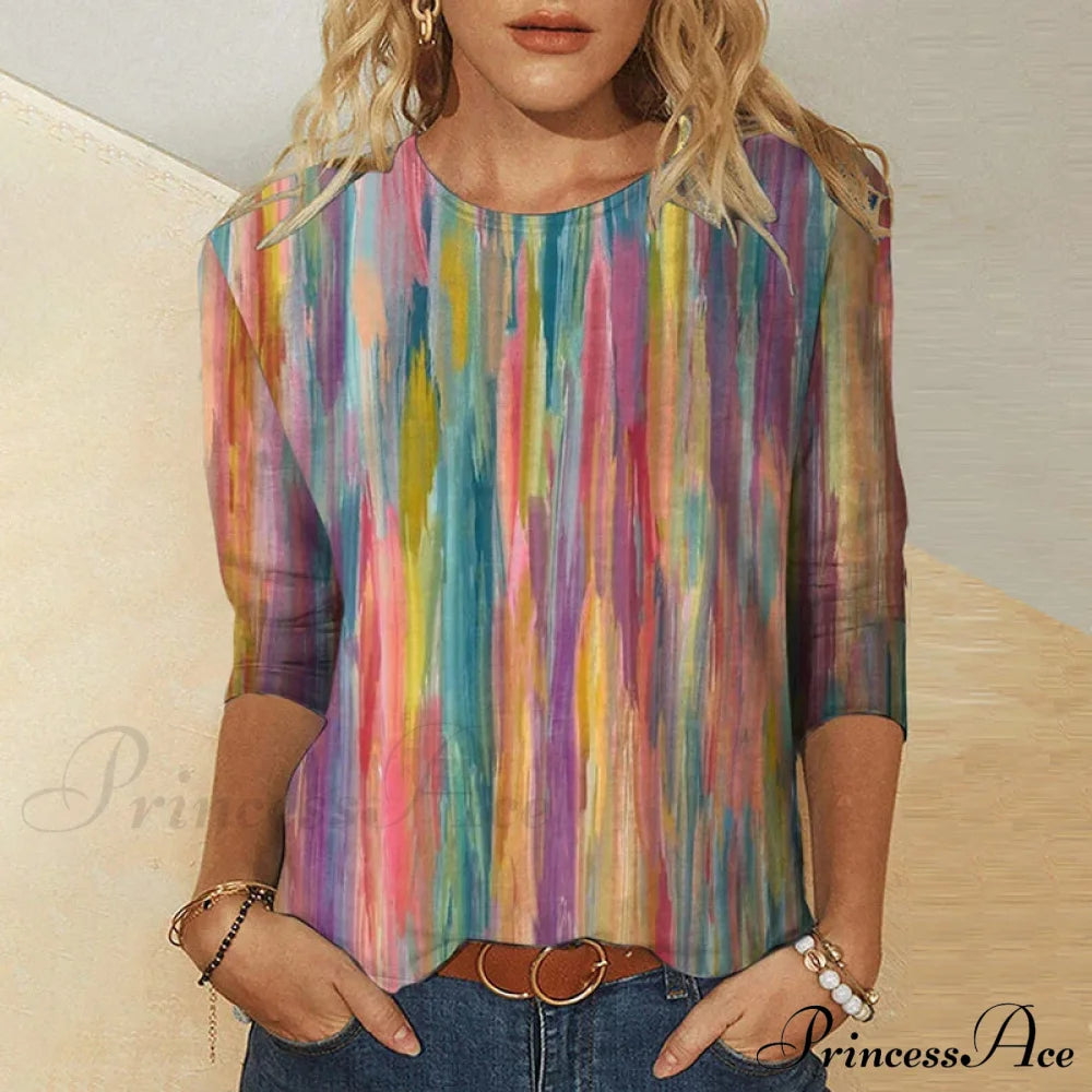 Retro Gradient Colorful Tee Blouses