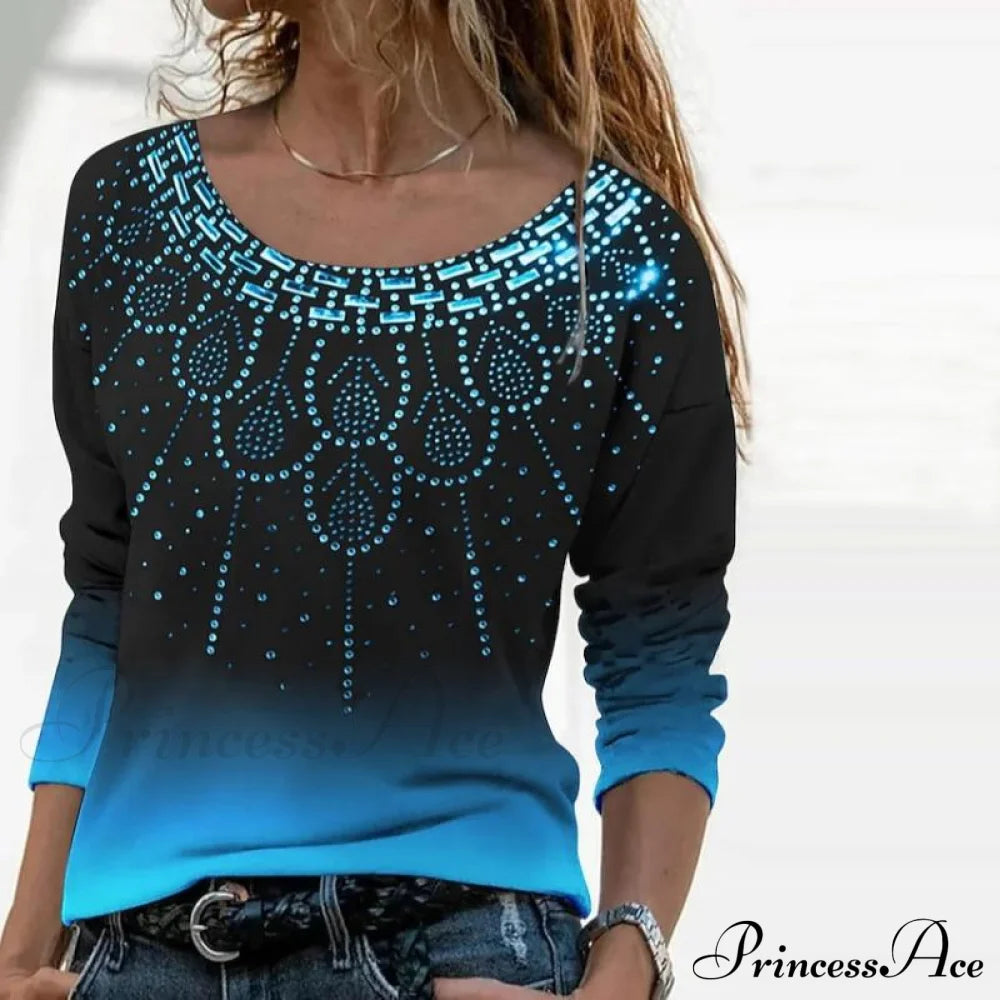 Vintage Casual Gradient T-Shirt Blue best Best Sellings clothes Plus Size Sale tops Topseller