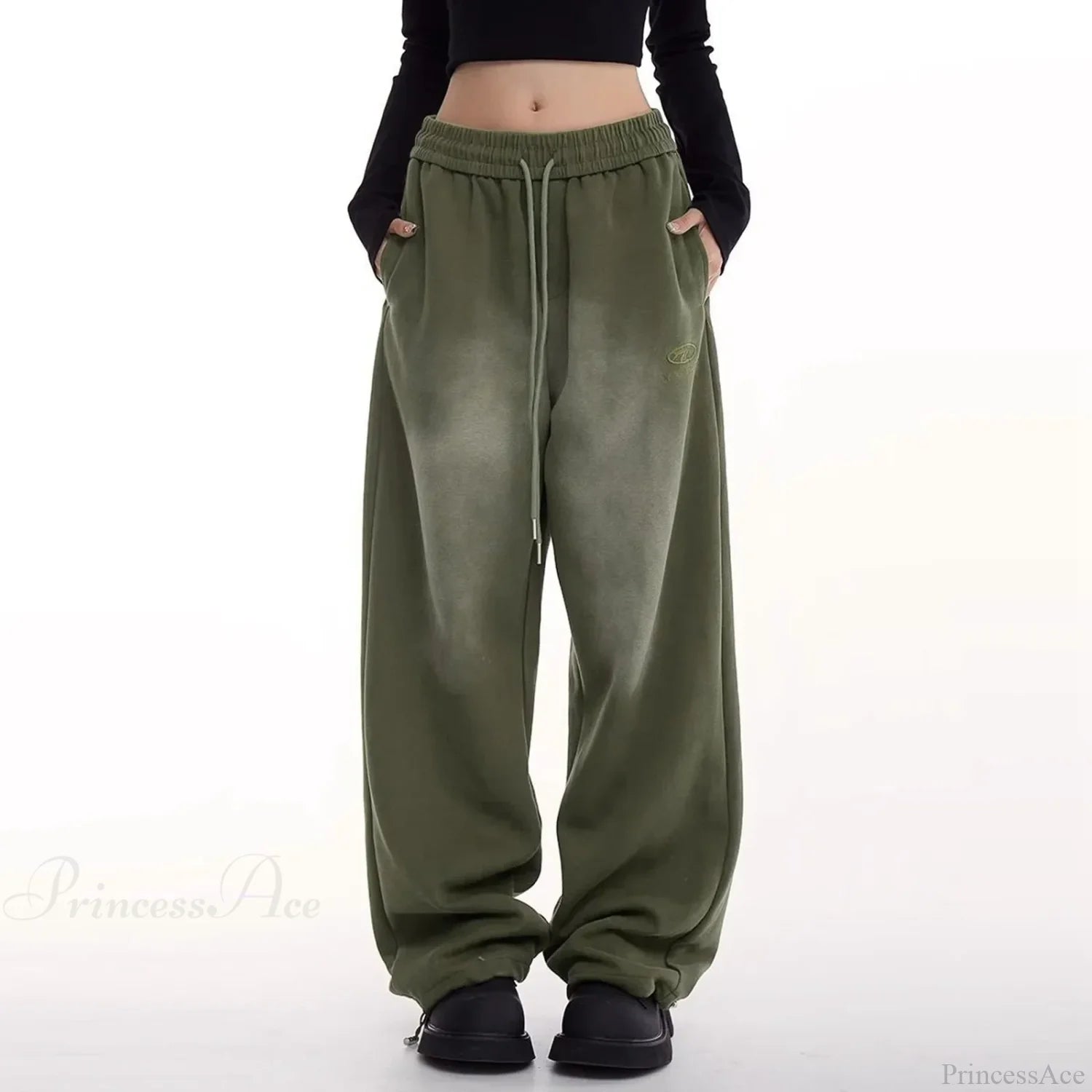 Retro Green Gradient Wide Leg Pants Green / S