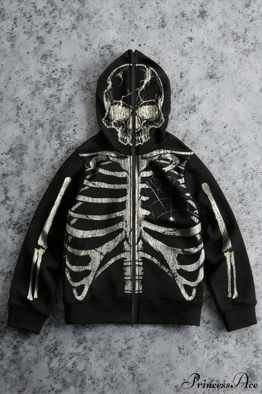 Retro Harajuku Skull Print Hoodie