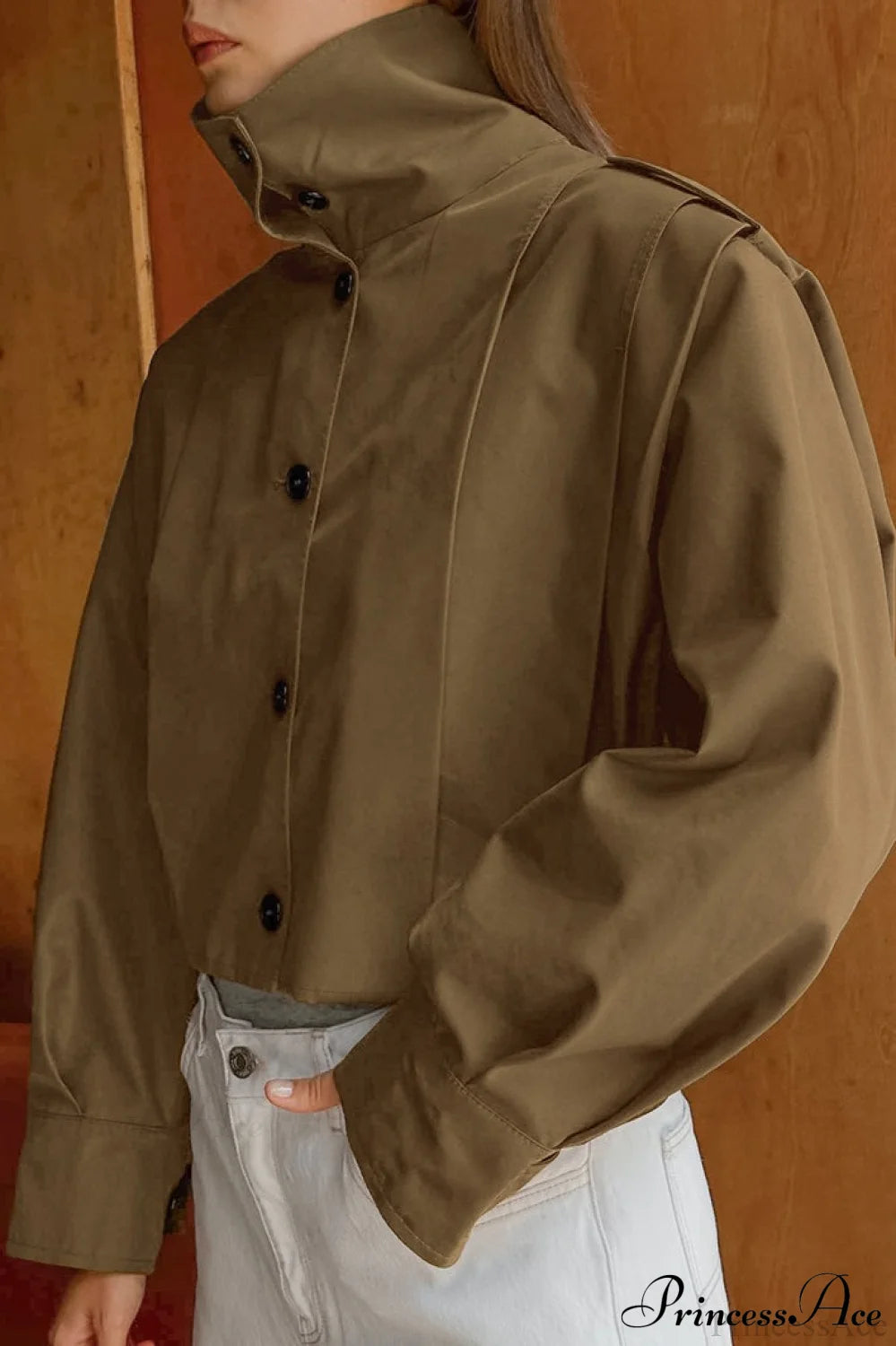 Retro Khaki Lapel Single-Breasted Jacket