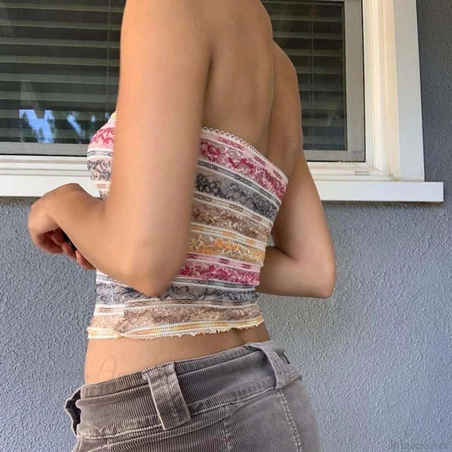 Retro Lace Trim Strapless Tube Crop Top croptop-250126