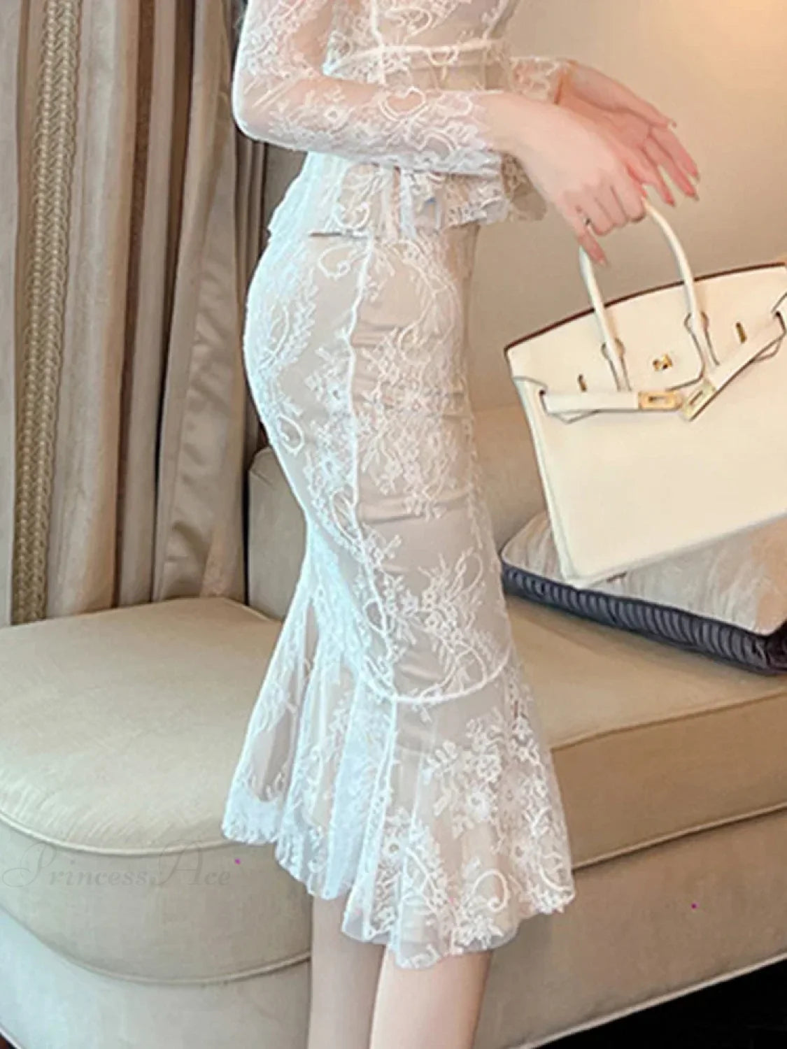 Retro Lace Wrap Ruffle High Waist Fishtail Skirt skirt-250126