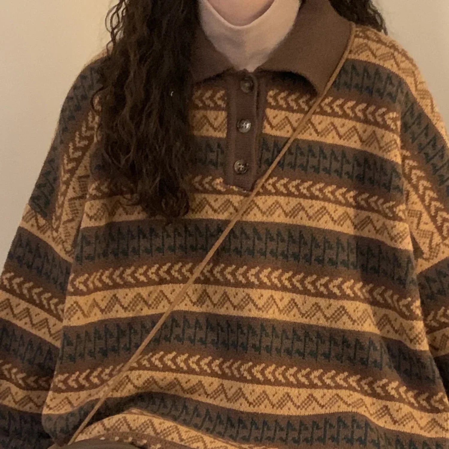 Retro Lazy Style Striped Loose Sweater Coffee / S