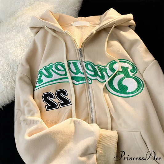 Retro Letter Print Baggy Hoody Jacket