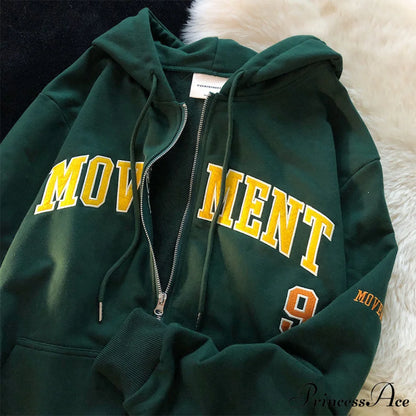 Retro Letter Print Loose Hoody Jacket