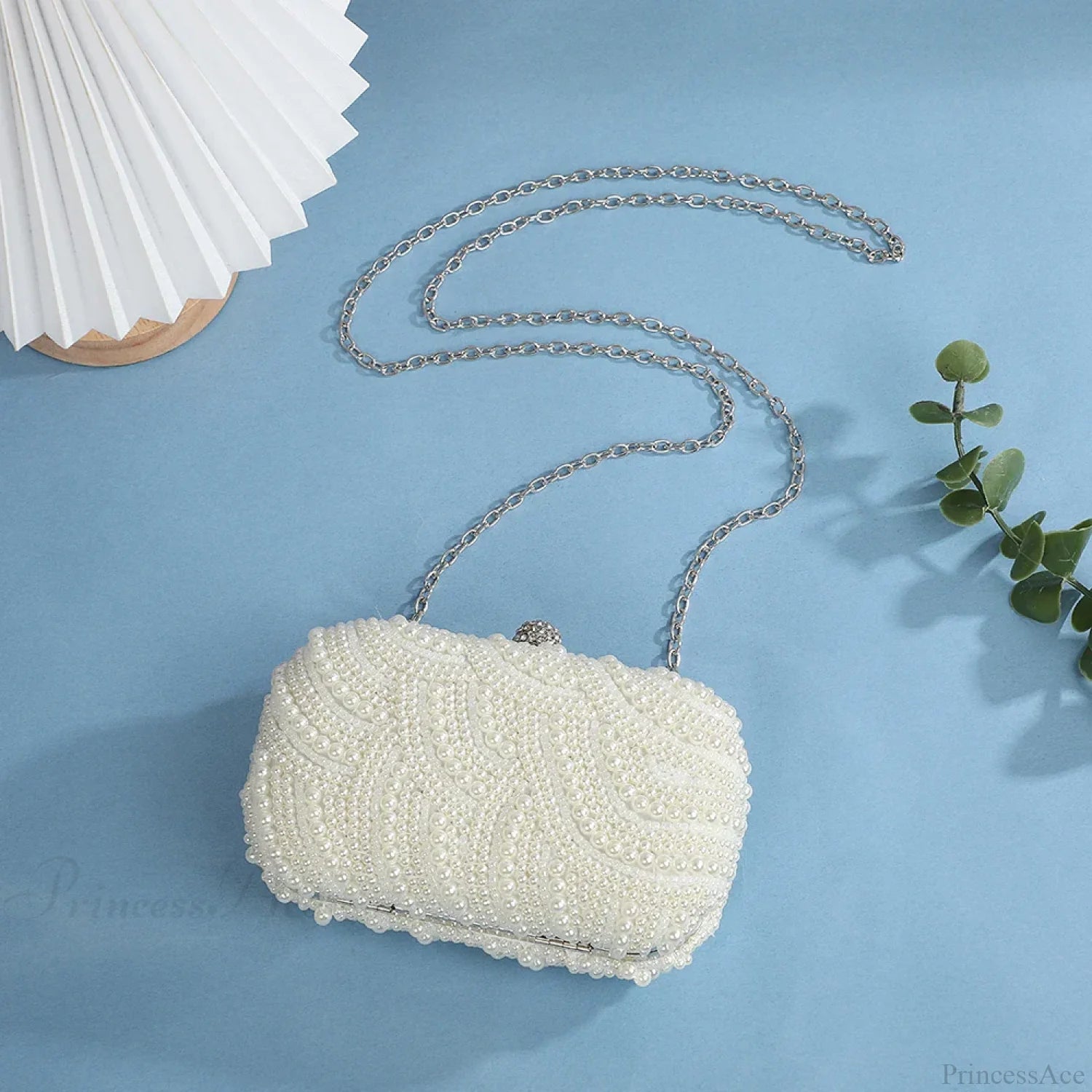 Retro Luxurious Pearl Wave Style Evening Clutch Bag WHITE clutchbag-250126