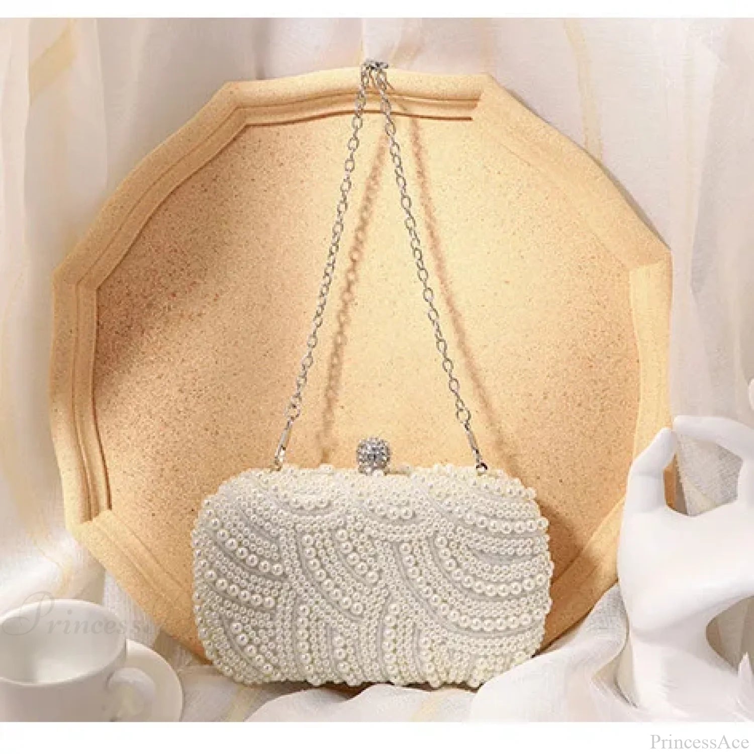 Retro Luxurious Pearl Wave Style Evening Clutch Bag WHITE clutchbag-250126