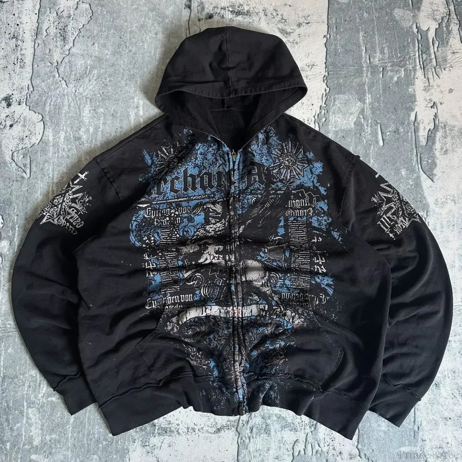 Retro Pattern Zipper Hoodie black 3 / S