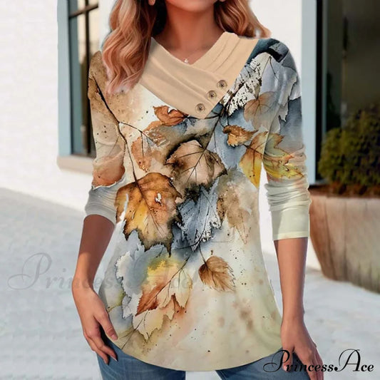 Vintage Leaf Print Blouse Multicolor best Best Sellings clothes Plus Size Sale tops Topseller