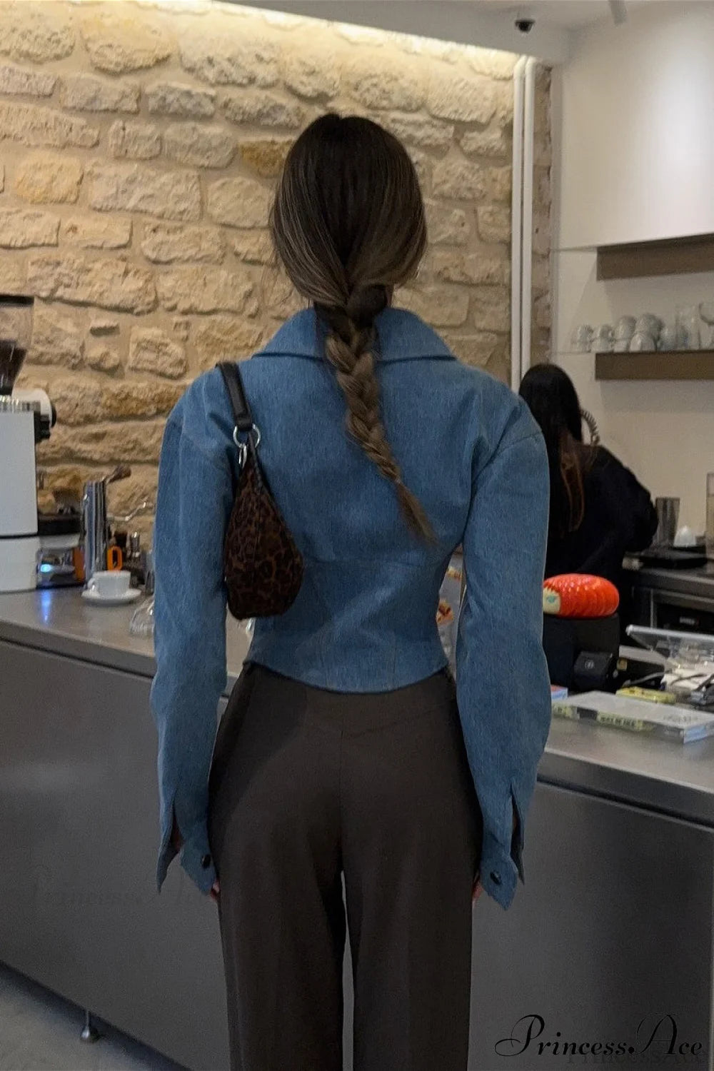 Retro Polo Collar Denim Zip Blouse