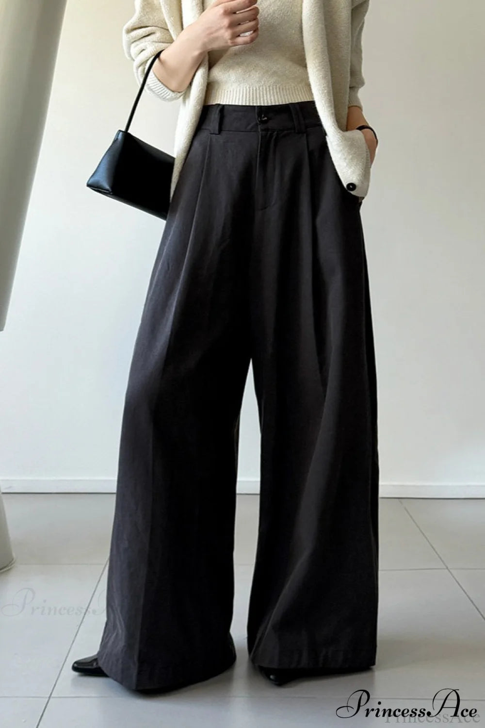 Retro Relaxed High-Waisted Wide-Leg Pants Black / S