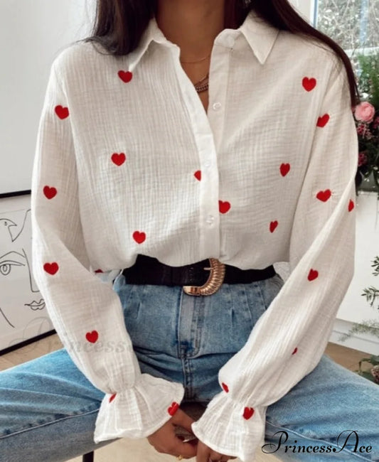 Retro Shirt - Cupidon S / White Tops & Blouses