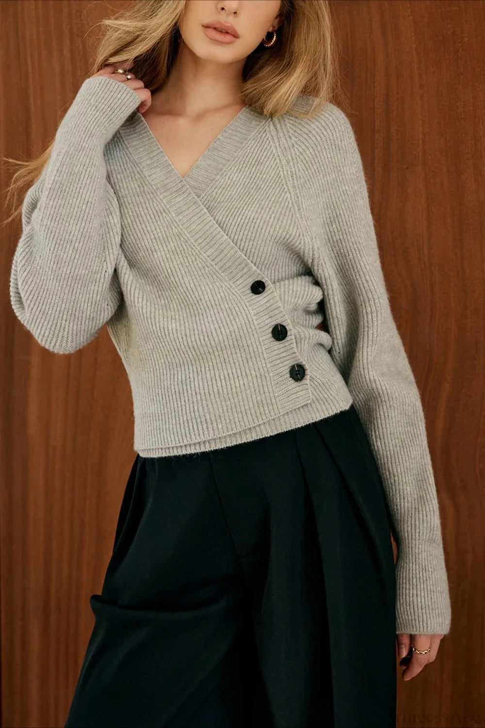 Retro Slouchy V Neck Cropped Knit Sweater