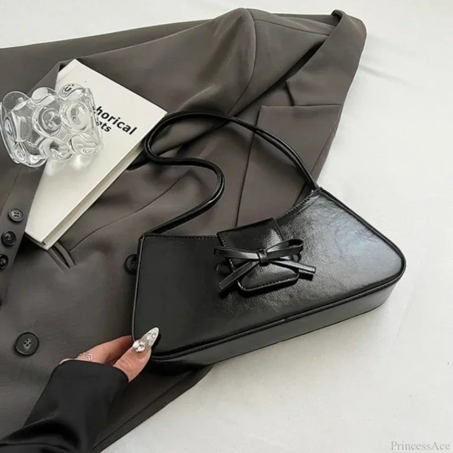 Retro Spring PU Leather Underarm Shoulder Bag Black shoulder-250126