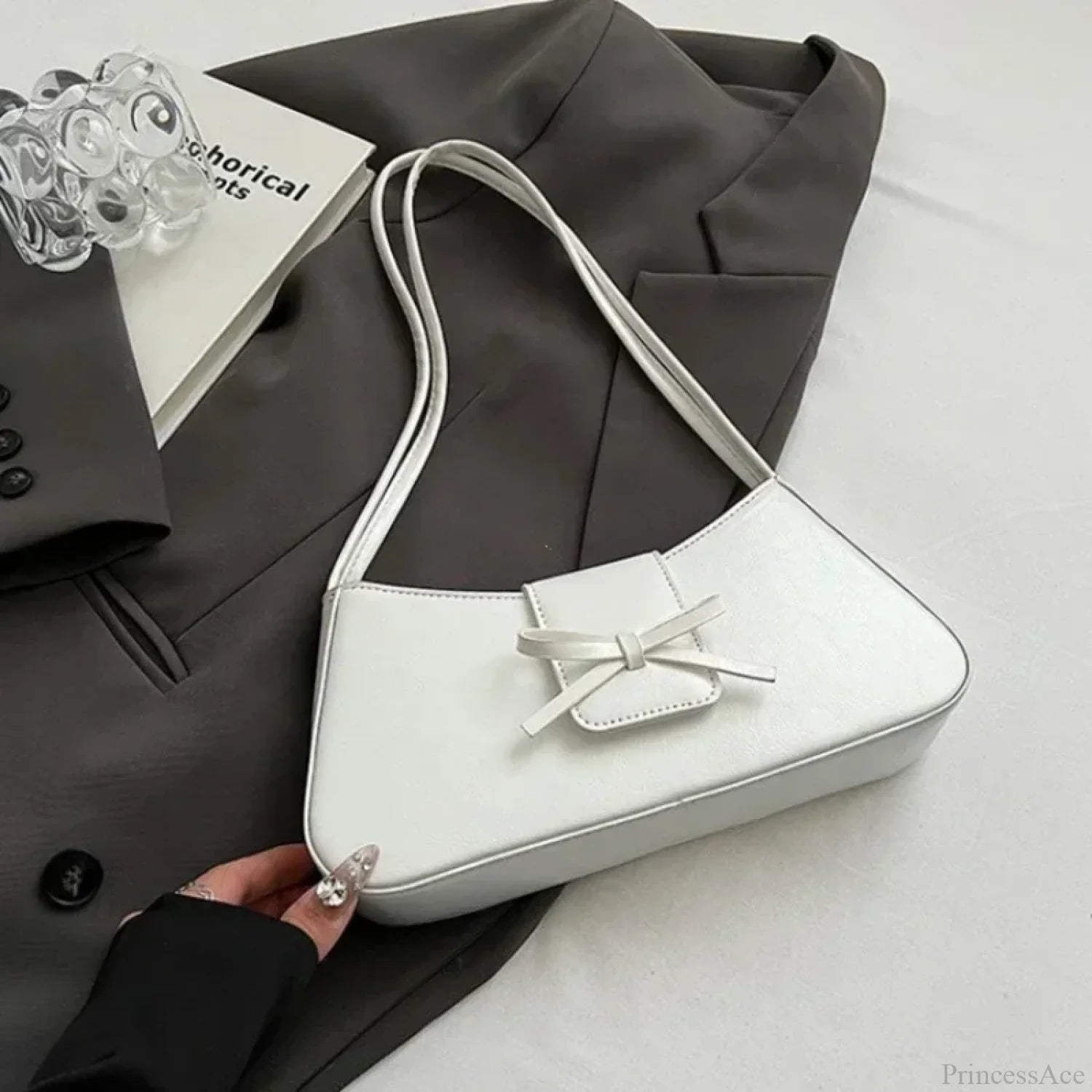 Retro Spring PU Leather Underarm Shoulder Bag White shoulder-250126