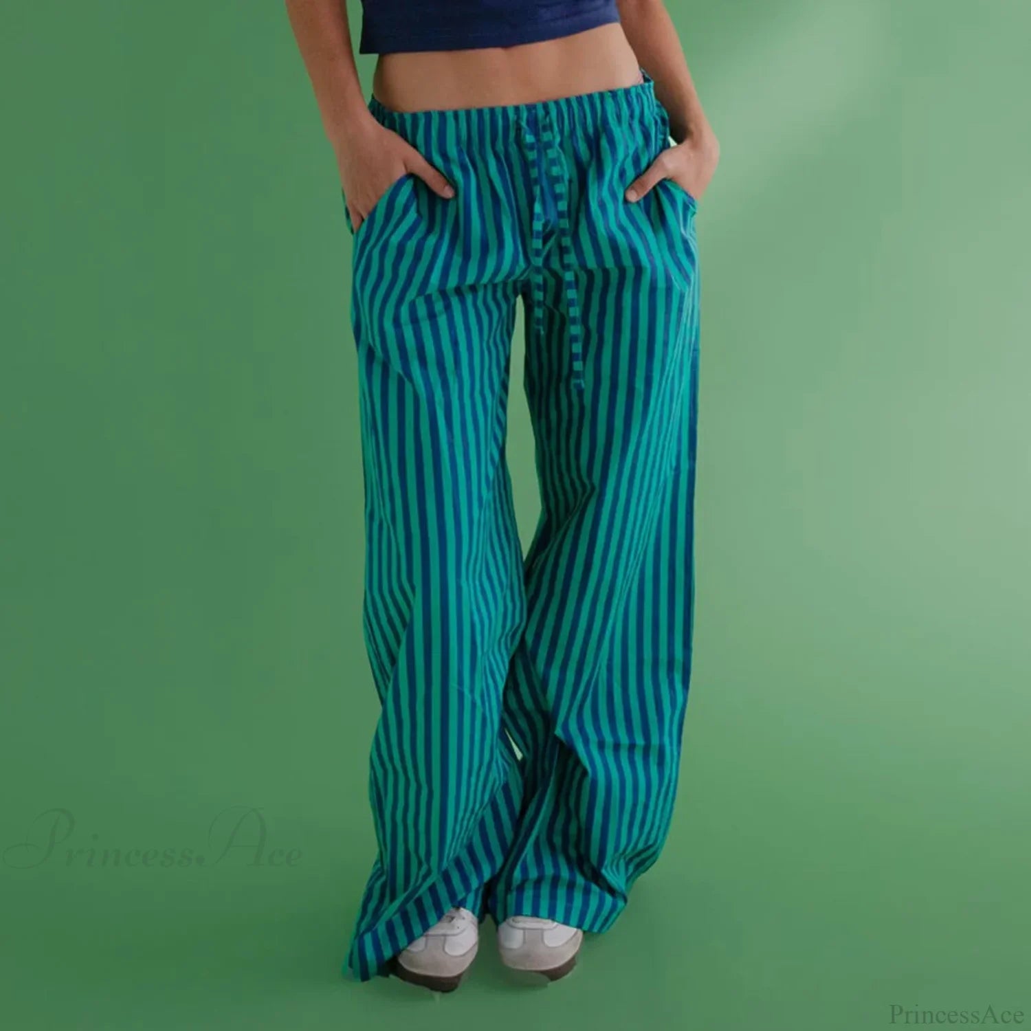 Retro Striped Button High Waist Straight Pant pant-250223